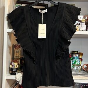 Mango Elegant Black Ruffled Blouse